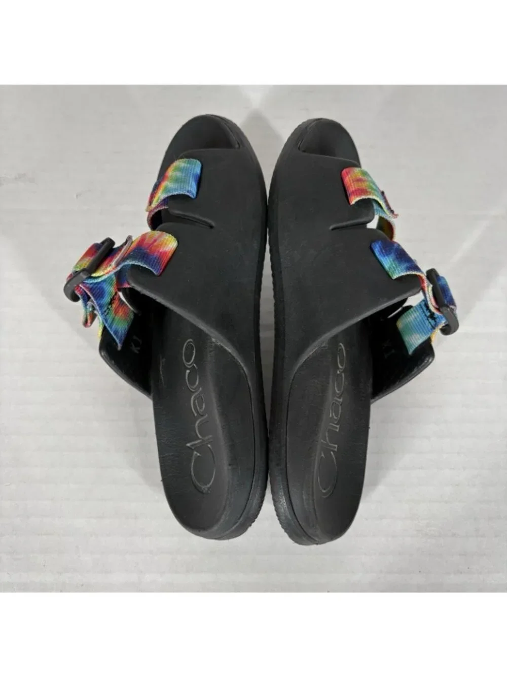 Chaco Youth Kid Size 1 Rainbow Dark Tie Dye Chillos Slip On Sport Slide Sandals